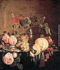 Jan Davidsz De Heem Canvas Paintings - Still-Life with Flowers and Fruit